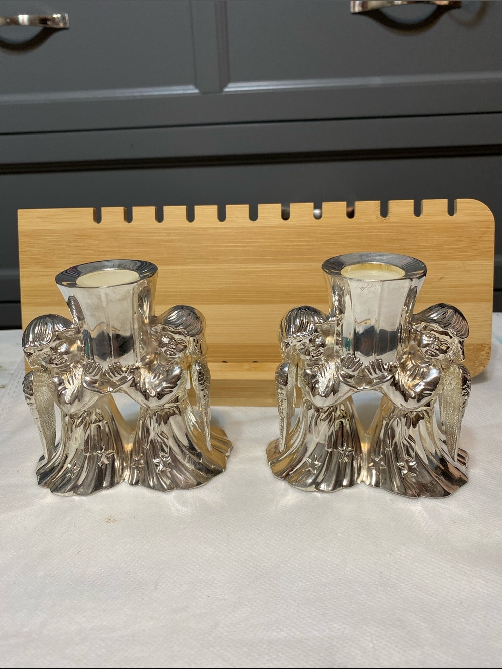 International Silver Plated Christmas Angel Candle Holders